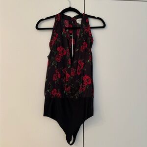 Cami NYC Black and Red Floral Bodysuit